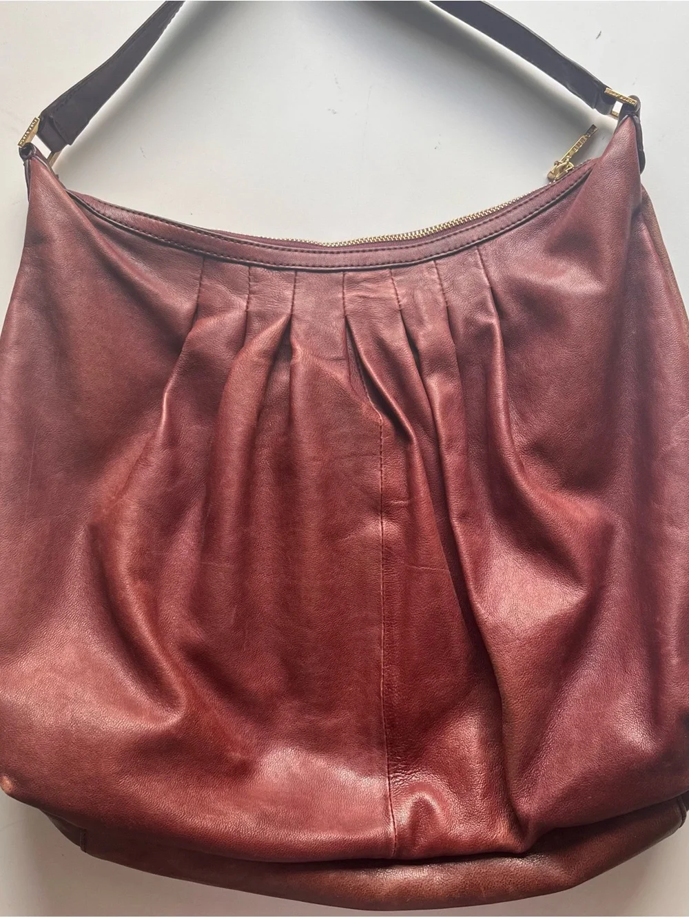 Tory Burch Leather Hobo Style Bag - Burgundy Leather
